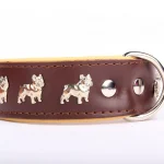 Francia Bulldog bőr nyakörv – Barna/Bézs – 1. kép