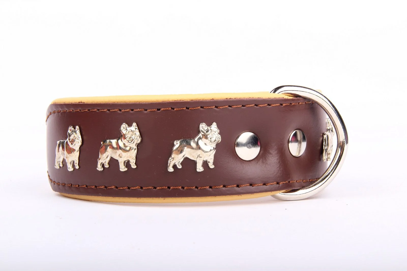 Francia Bulldog bőr nyakörv - Barna/Bézs