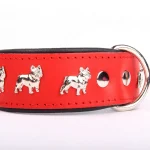 Francia Bulldog bőr nyakörv – Piros/Fekete – 1. kép
