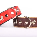 Francia Bulldog bőr nyakörv – Barna/Bézs – 2. kép